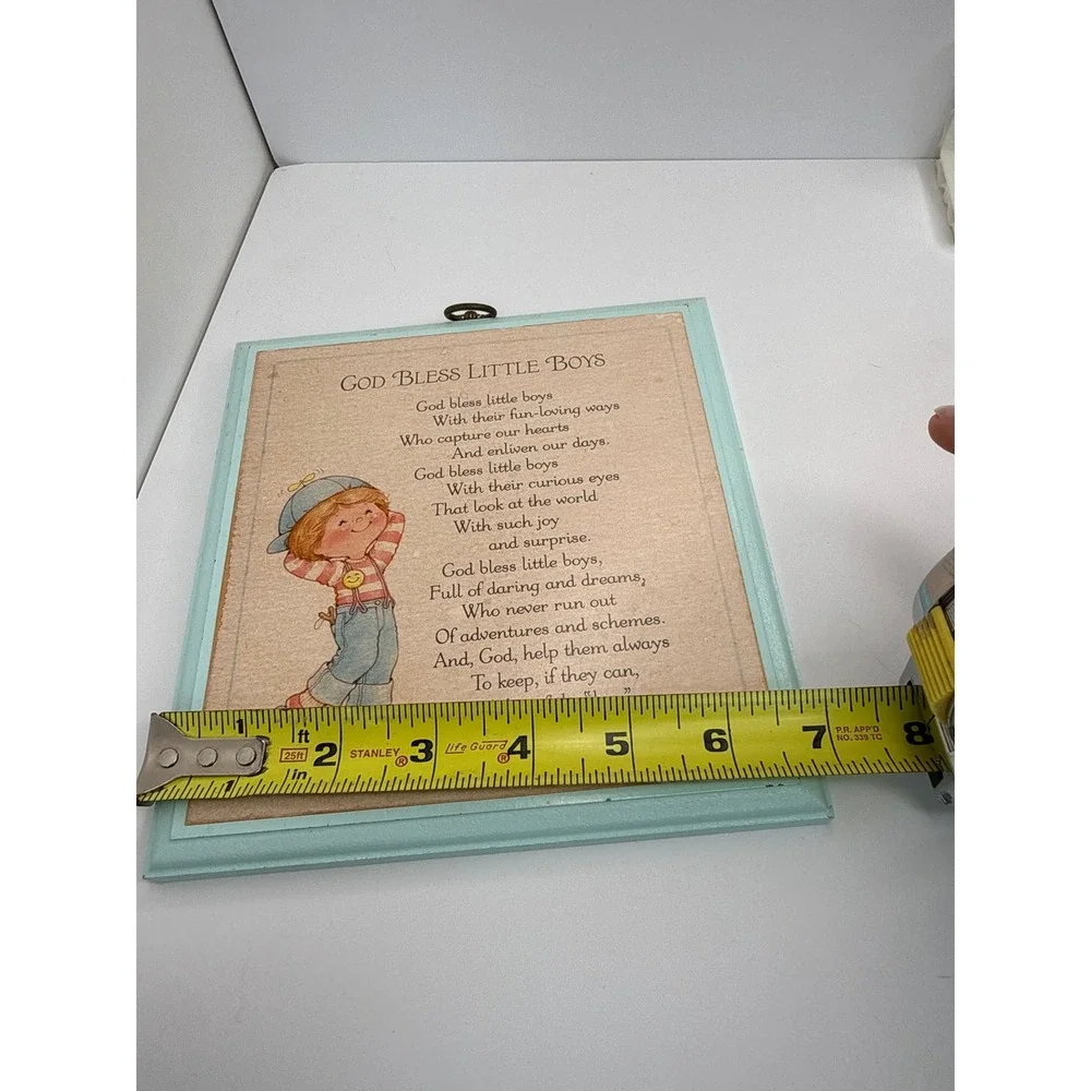 Vintage Wall Plaque Boys Blue Vintage 1982 God Bless Little Boys Poem Hallmark